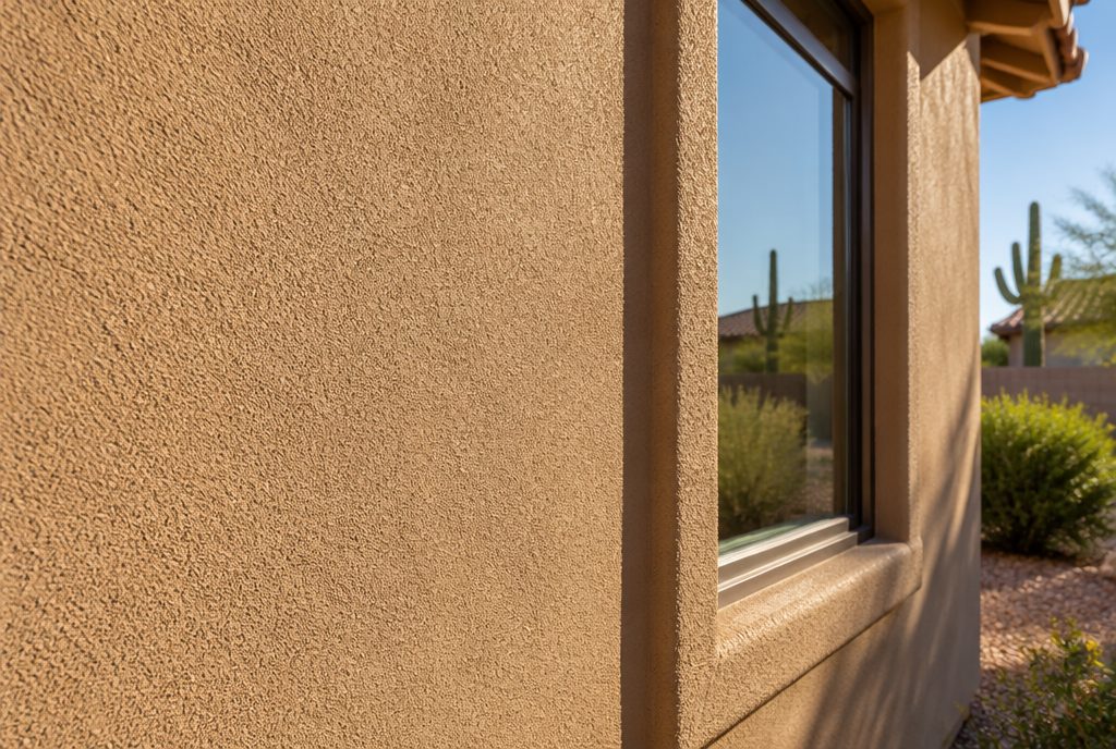 Freshly repaired and textured stucco wall on a Phoenix home