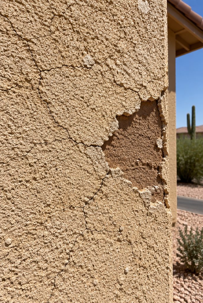 Cracked, sun-damaged stucco on a Phoenix home